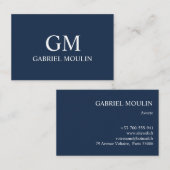 CARTE DE VISITE BLEU MARINE AVEC INITIALES (Devant / Derrière)