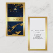 Carte De Visite Bleu Marine Bright Gold Frame Marbre Métal vertica (Devant / Derrière)