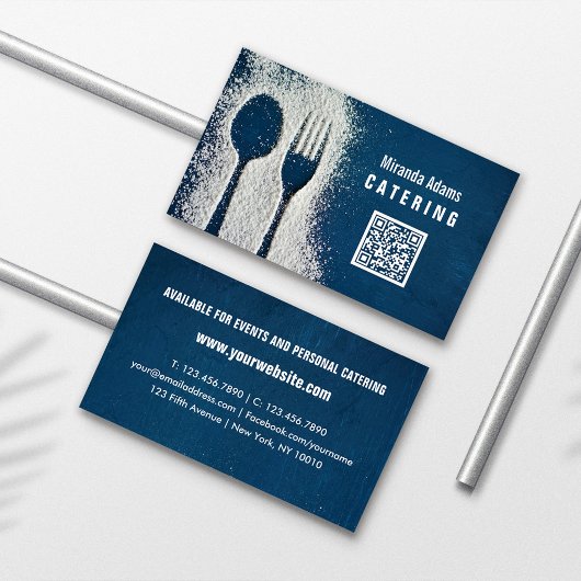 Carte De Visite Bleu marine, Code QR, Restauration, Cuisinier, Res
