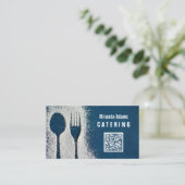 Carte De Visite Bleu marine, Code QR, Restauration, Cuisinier, Res (Debout devant)