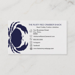 Carte De Visite Bleu marine crabe fruits de mer noir blanc simple