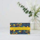 Carte De Visite Bleu marine et brillant Jaune design floral (Debout devant)
