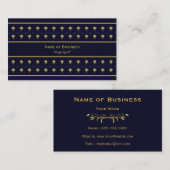 Carte De Visite Bleu marine et damassé élégants d'or (Devant / Derrière)