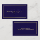 Carte De Visite Bleu marine et or modernes simples professionnels (Devant / Derrière)