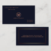 Carte De Visite Bleu marine moderne décoré d'un monogramme rayé de (Devant / Derrière)