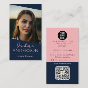 Carte De Visite bleu marine moderne logo photo QR code professionn