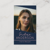 Carte De Visite bleu marine moderne logo photo QR code professionn (Devant)