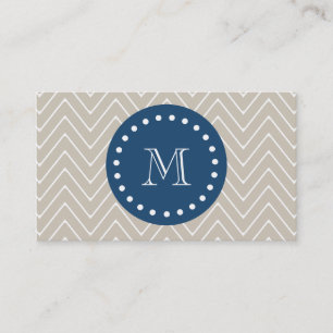 Carte De Visite Bleu marine, motif beige de Chevron votre