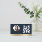 Carte de visite bleu marine QR Code Or Maison Immo (Debout devant)