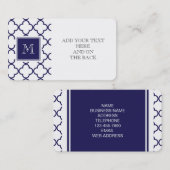 Carte De Visite Bleu marine, Quatrefoil blanc | votre monogramme (Devant / Derrière)