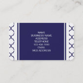 Carte De Visite Bleu marine, Quatrefoil blanc | votre monogramme (Dos)