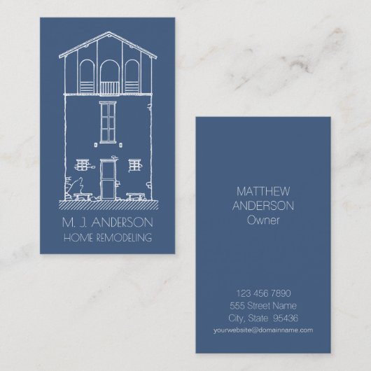 Carte De Visite Bleu marine vertical de modèle rustique simple de (Devant / Derrière)