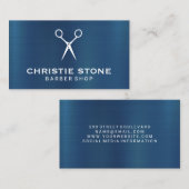 Carte De Visite Bleu métallique | Arrière - plan de l'icône Ciseau (Devant / Derrière)