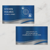 Carte De Visite Bleu métallique | Communication réseau (Devant / Derrière)