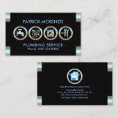 Carte De Visite Bleu métallique Plaques de logo en plomberie (Devant / Derrière)