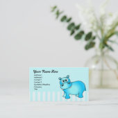 Carte de visite bleu mignon d'hippopotame (Debout devant)