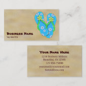 Carte De Visite Bleu mignon tongs avec Fleurs sur la plage de sabl (Devant / Derrière)