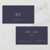 Carte De Visite Bleu Minimal Et Or Personnel (Devant / Derrière)