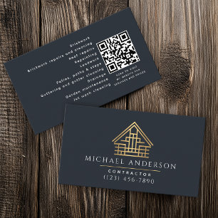 Carte De Visite Bleu minimaliste Construction résidentielle QR Cod