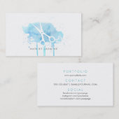 Carte De Visite bleu moderne chic d'aquarelle de cheveux de (Devant / Derrière)