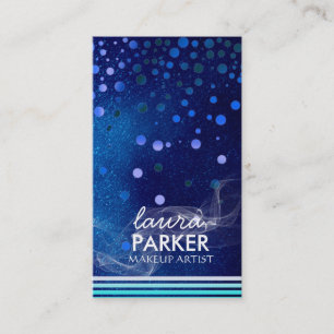 Carte De Visite Bleu moderne de maquilleur de Bokeh de parties