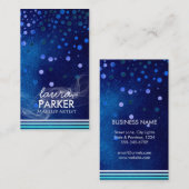 Carte De Visite Bleu moderne de maquilleur de Bokeh de parties (Devant / Derrière)