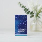 Carte De Visite Bleu moderne de maquilleur de Bokeh de parties (Debout devant)