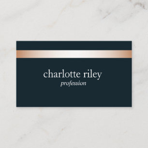 Carte De Visite Bleu Moderne Rayé de Rose Gold Élégant