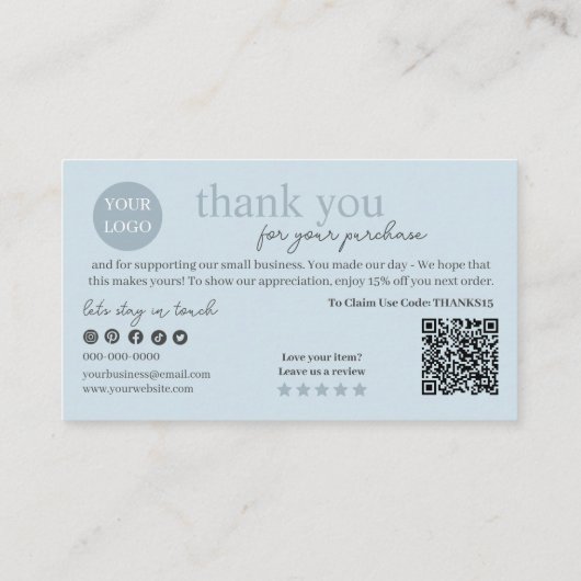 Carte De Visite Bleu moderne Script QR Code, Merci (Dos)