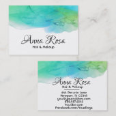 Carte De Visite Bleu moderne simple d'Aqua d'abrégé sur aquarelle (Devant / Derrière)