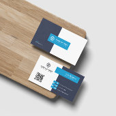 Carte De Visite Bleu Moderne Simple Professionnel Code QR Scannabl