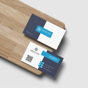 Carte De Visite Bleu Moderne Simple Professionnel Code QR Scannabl