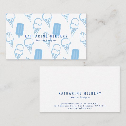 Carte de visite bleu Motif de glace peint à la mai (Devant / Derrière)