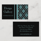 Carte de visite bleu noir élégant de damassé (Devant / Derrière)