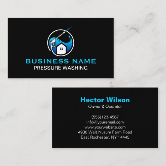 Carte De Visite Bleu Noir Moderne Pression Lavage Nettoyage (Devant / Derrière)