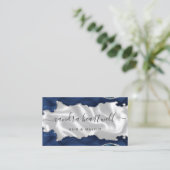 Carte De Visite Bleu Nuit Argent Agate Blanc Luxe (Debout devant)