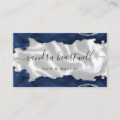 Carte De Visite Bleu Nuit Argent Agate Blanc Luxe (Devant)