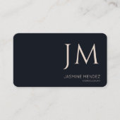 Carte De Visite Bleu Nuit Crème Monogramme Code QR Moderne (Devant)