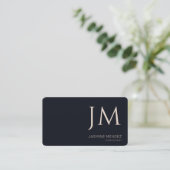 Carte De Visite Bleu Nuit Crème Monogramme Code QR Moderne (Debout devant)