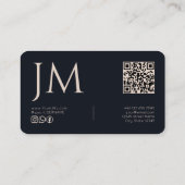 Carte De Visite Bleu Nuit Crème Monogramme Code QR Moderne (Dos)