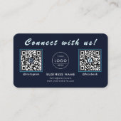 Carte De Visite Bleu Nuit Navy Double Code QR Multi Social (Devant)