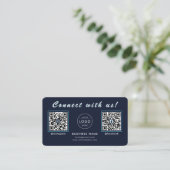 Carte De Visite Bleu Nuit Navy Double Code QR Multi Social (Debout devant)