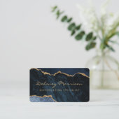 Carte De Visite Bleu Nuit Or Agate Microblading Arrondi (Debout devant)