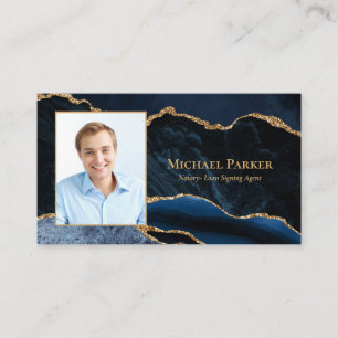 Carte De Visite Bleu Nuit Or Agate Photo Professionnel