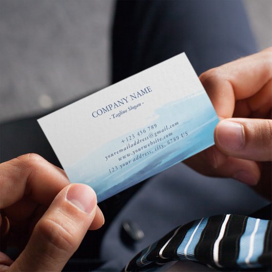 Carte De Visite Bleu Océan Aquarelle Mer Abstraite Monogramme