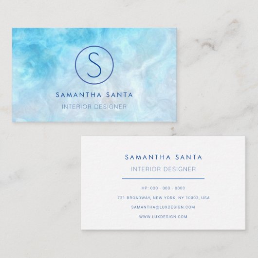 Carte De Visite Bleu Océan Marbré (Devant / Derrière)