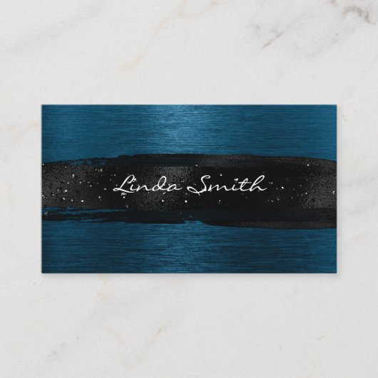 Carte De Visite Bleu Océan Métal Brossé Brush Strokes (Devant)