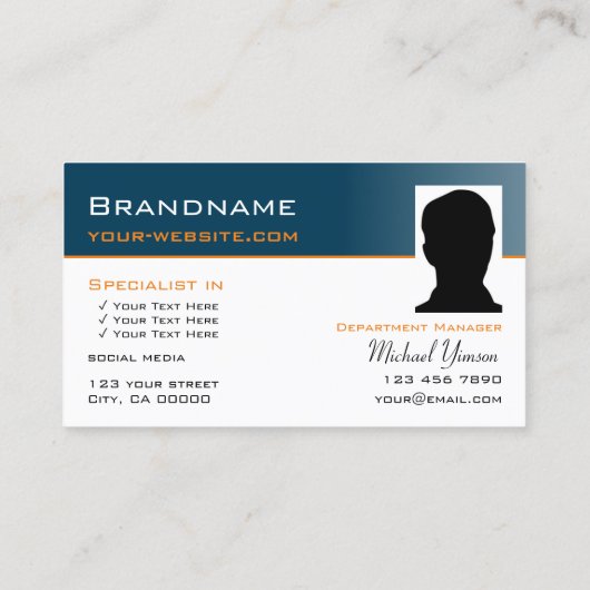 Carte De Visite Bleu Océan Simple avec Monogramme et Photo (Dos)