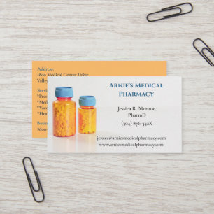 Carte De Visite Bleu Orange Bouteilles Pharmacy Pills