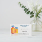 Carte De Visite Bleu Orange Bouteilles Pharmacy Pills (Debout devant)